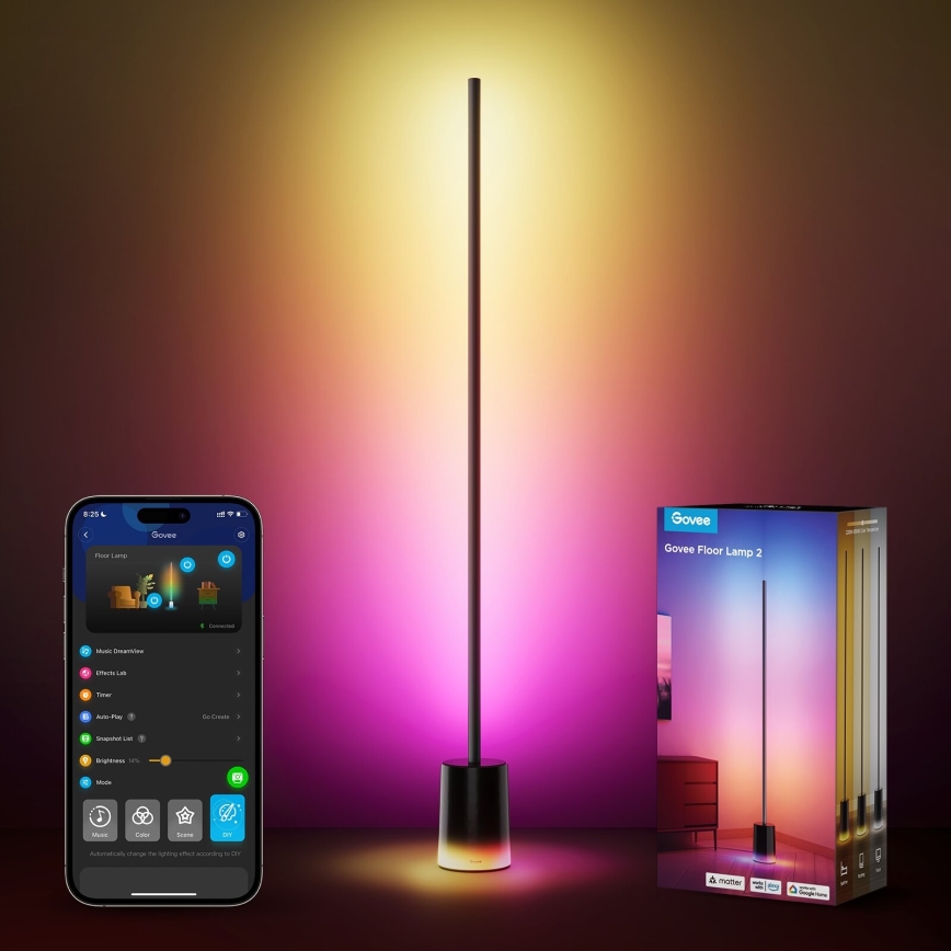 Govee - LED Stojací lampa Smart MATTER LED RGBICWW 2200-6500K Wi-Fi + dálkové ovládání