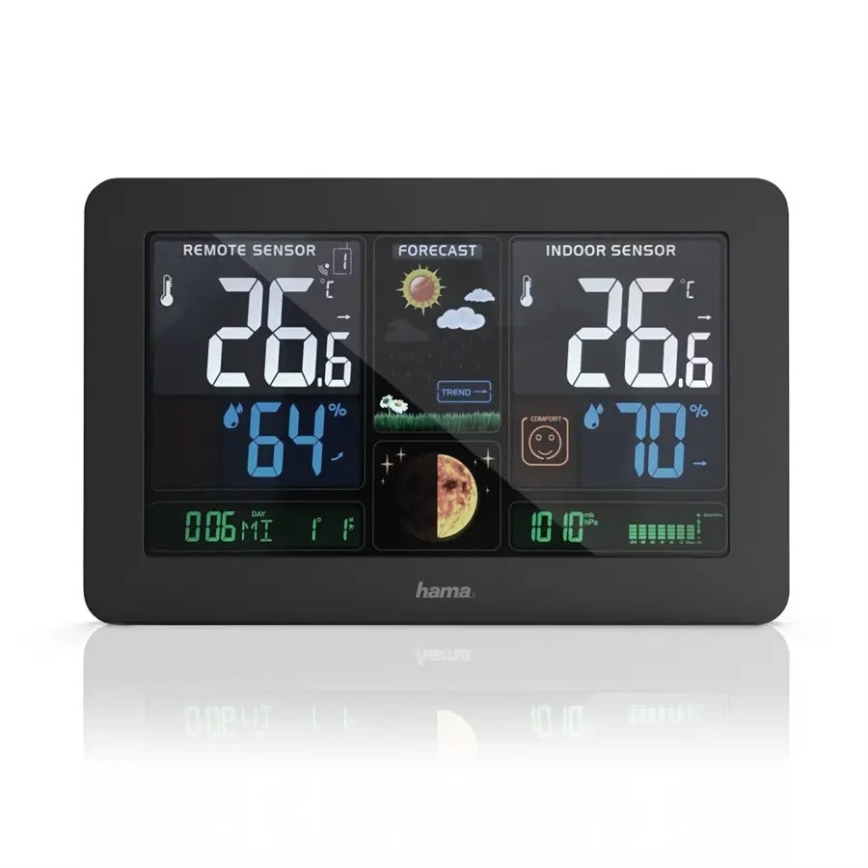 Hama - Meteostanice s barevným LCD displejem a budíkem + USB černá