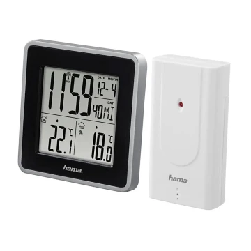 Hama - Meteostanice s LCD displejem a budíkem 2xAA černá/šedá