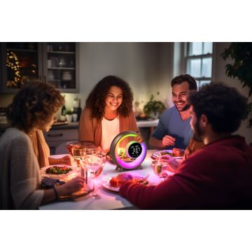 LED RGBW Stmívatelná stolní lampa s budíkem LED/20W/5V USB stříbrná