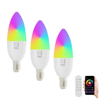 Immax NEO 07716CDO - SADA 3x LED RGB+CCT Stmívatelná žárovka E14/6W/230V Wi-Fi Tuya + dálkové ovládání