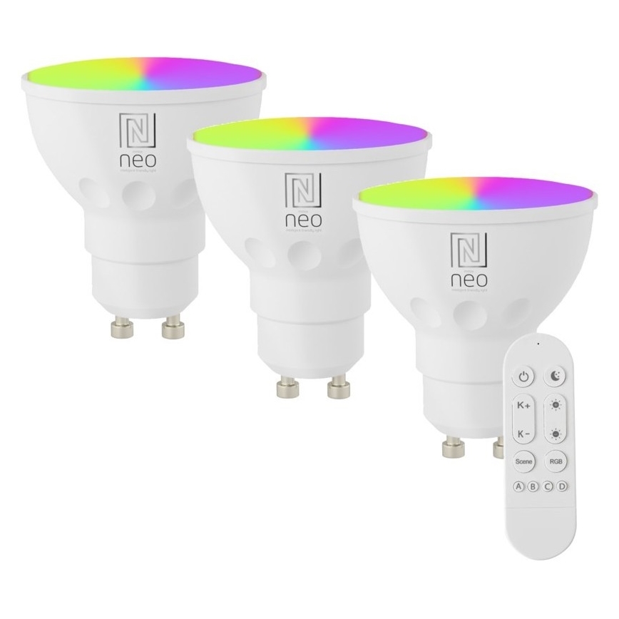 Immax NEO 07724CDO - SADA 3x LED RGB+CCT Stmívatelná žárovka GU10/6W/230V 2700-6500K Wi-Fi Tuya + dálkové ovládání