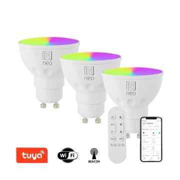 Immax NEO 07724CDO - SADA 3x LED RGB+CCT Stmívatelná žárovka GU10/6W/230V 2700-6500K Wi-Fi Tuya + dálkové ovládání