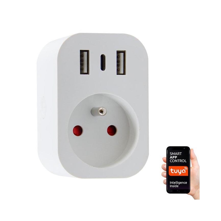 Immax NEO 07772L - Chytrá rozbočovací zásuvka 16A/230V + 2xUSB+1xUSB C Wi-Fi Tuya