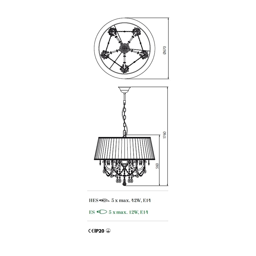 Incanti ICA P5 01 01 - Lustr na řetězu CANDORE 5xE14/42W/230V