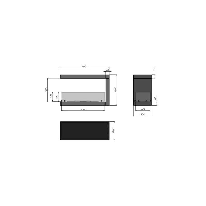 InFire - Rohový BIO krb 80x50 cm 3kW oboustranný