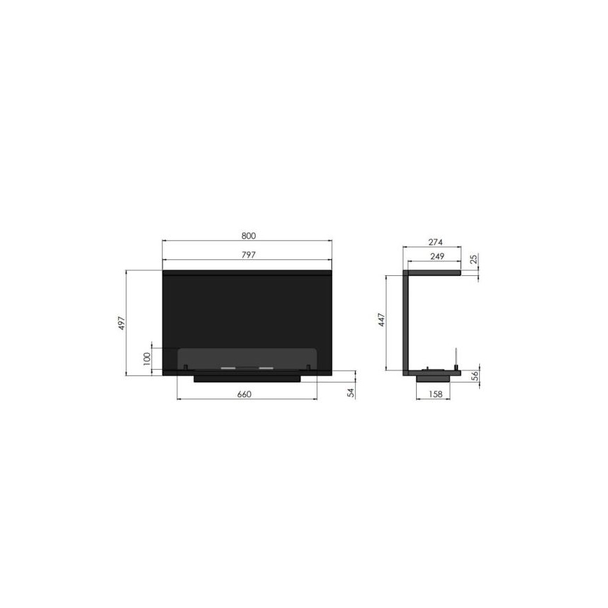 InFire - Vestavěný BIO krb 80x45 cm 3kW černá