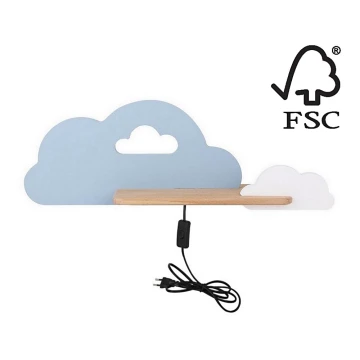 LED Dětské nástěnné svítidlo s poličkou CLOUD LED/5W/230V modrá/bílá, FSC certifikováno