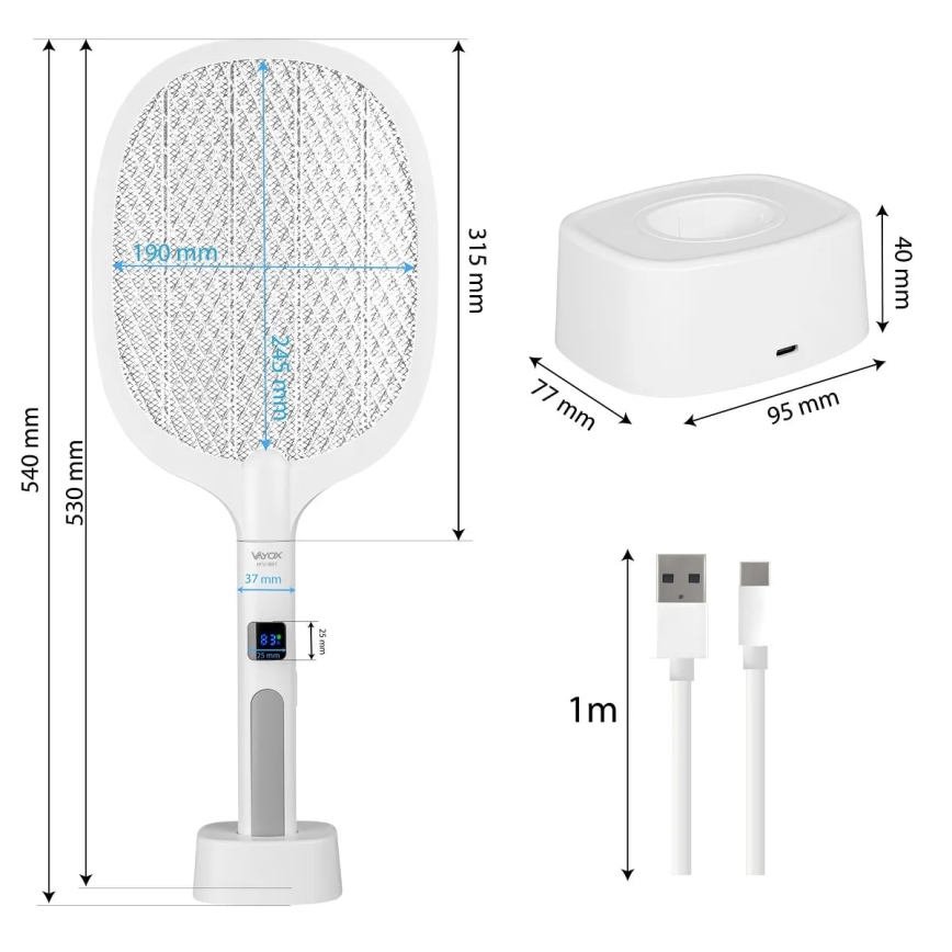 LED Elektrický lapač hmyzu 2v1 s LCD displejem 1200 mAh/5V bílá