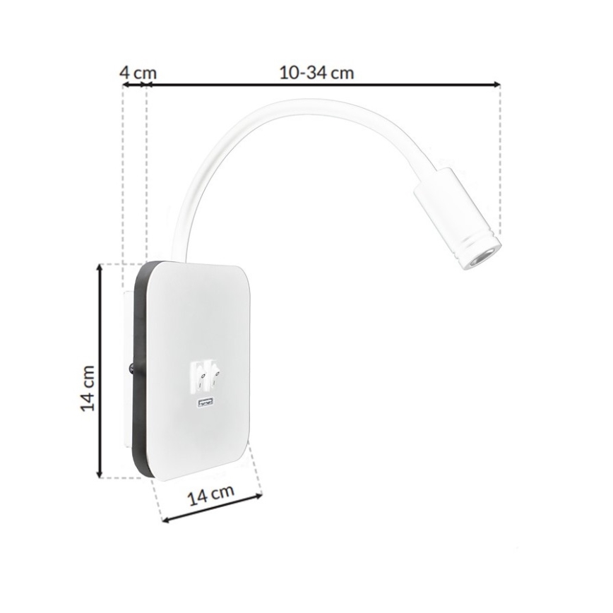 LED Flexibilní lampička BASE 1xLED/8W + 1xLED/2W/230V bílá