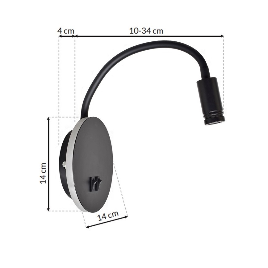 LED Flexibilní nástěnná lampička BASE 1xLED/8W+1xLED/2W/230V černá/stříbrná