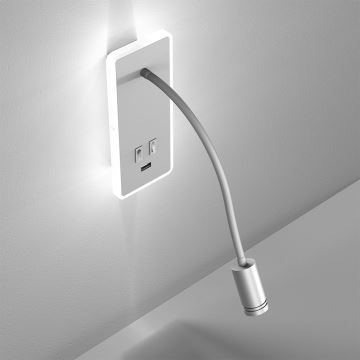 LED Flexibilní nástěnná lampička s USB BASE 1xLED/8W+1xLED/2W/230V bílá