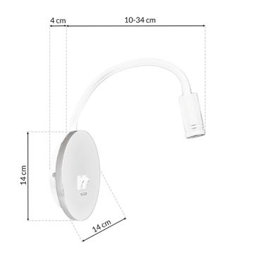 LED Flexibilní nástěnná lampička s USB BASE 1xLED/8W+1xLED/2W/230V bílá/stříbrná