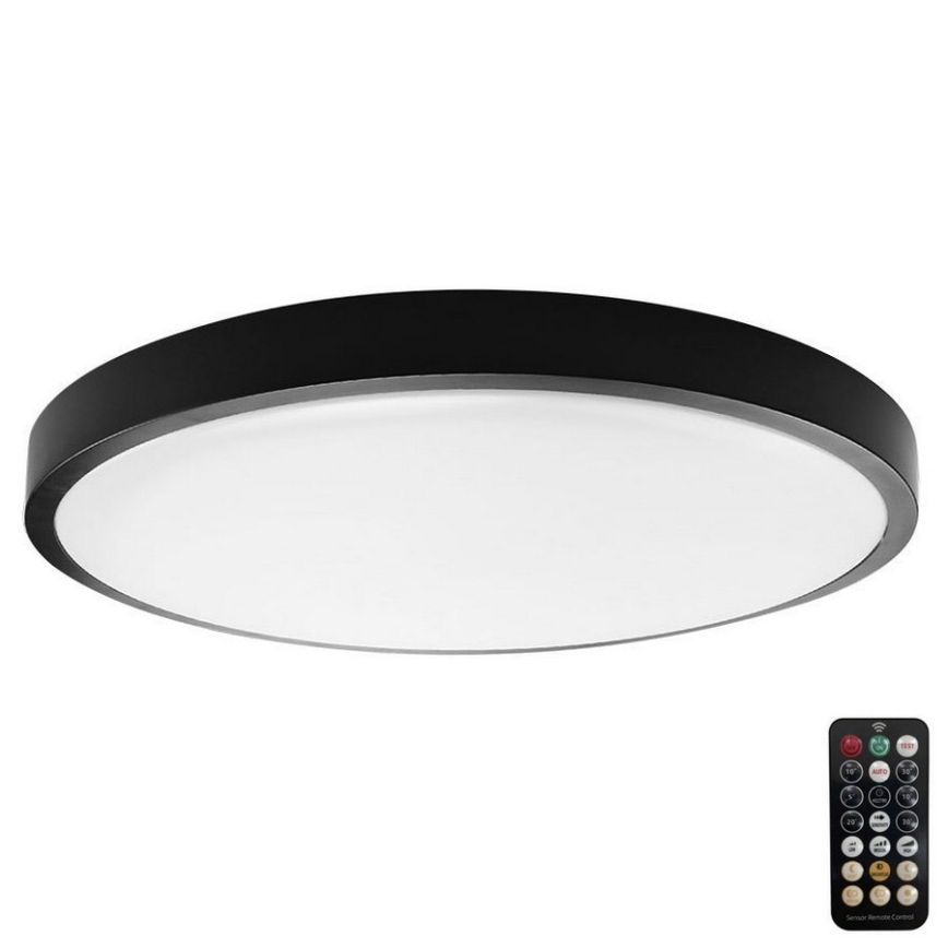 LED Koupelnové stropní svítidlo se senzorem LED/36W/230V IP44 4000K pr. 42 cm černá + dálkové ovládání