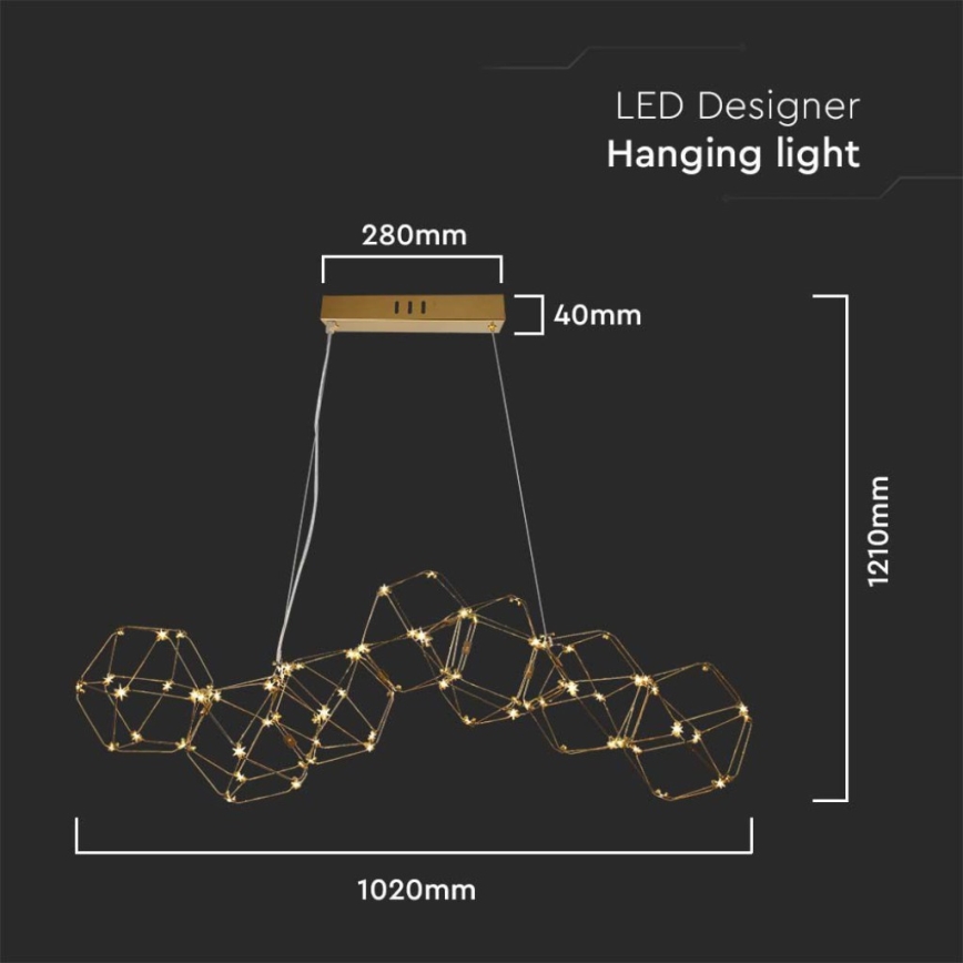 LED Lustr na lanku LED/28W/230V 3000K zlatá
