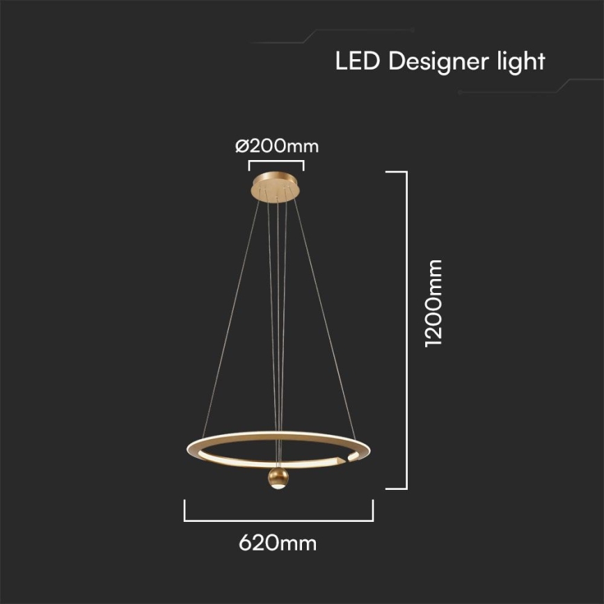 LED Lustr na lanku LED/45W/230V 3000K pr. 62 cm zlatá
