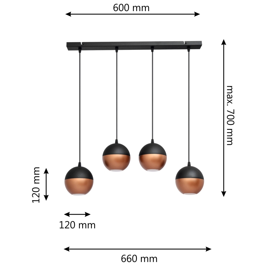 LED Lustr na lanku MIDWAY 4xGU10/4,8W/230V černá/měděná