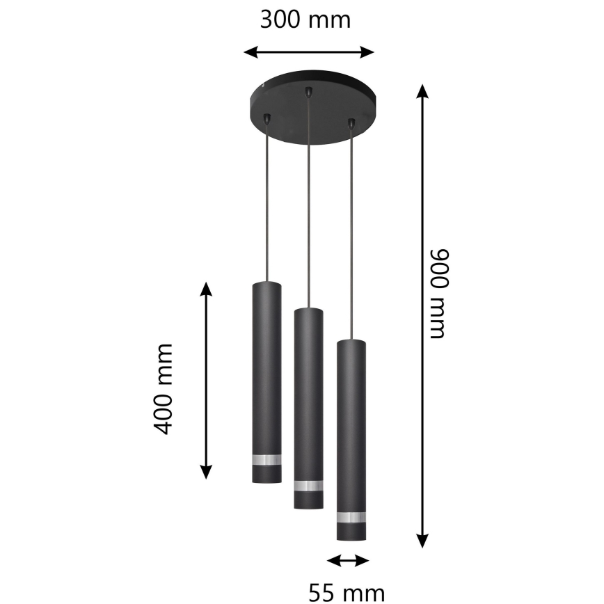 LED Lustr na lanku TUBA 3xGU10/6,5W/230V černá/chrom