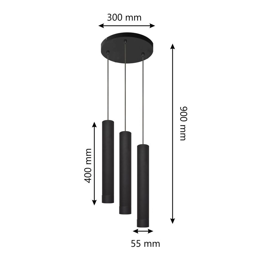 LED Lustr na lanku TUBA 3xGU10/6,5W/230V černá