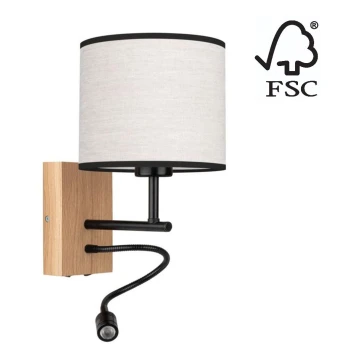 LED Nástěnná lampa BOHO 1xE27/25W/230V + LED/1W/230V dub – FSC certifikováno