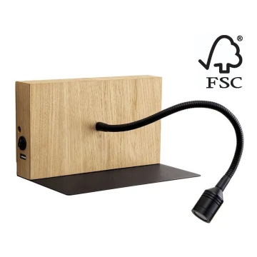 LED Nástěnné svítidlo LECTOR LED/2,5W/230V USB dub – FSC certifikováno