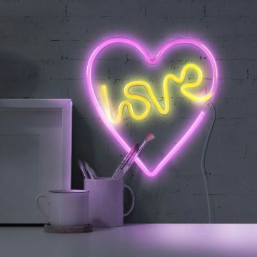 LED Neonová nástěnná dekorace LOVE LED/3W/3xAA růžová