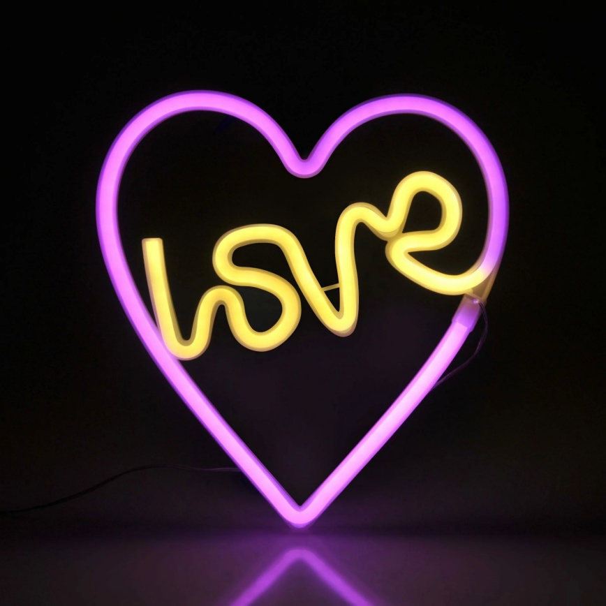 LED Neonová nástěnná dekorace LOVE LED/3W/3xAA růžová