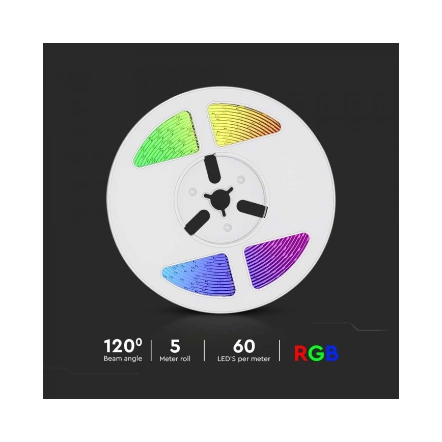 LED RGB Stmívatelný solární pásek LED/1,2W/3,7V IP67 5m + dálkové ovládání