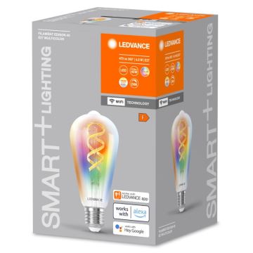 LED RGBW Stmívatelná žárovka SMART+ FILAMENT EDISON ST64 E27/4,8W/230V 2700-6500K Wi-Fi - Ledvance