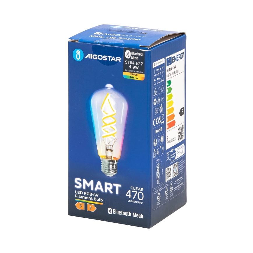 LED RGBW Žárovka FILAMENT ST64 E27/4,9W/230V 2700K - Aigostar