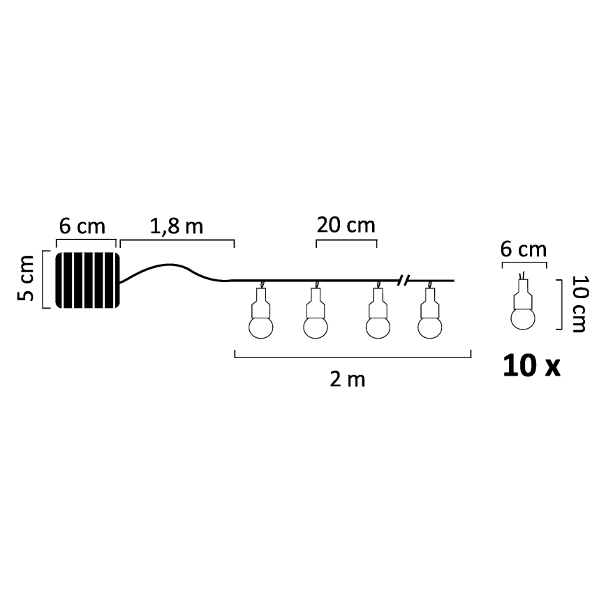 LED Solární dekorační řetěz PASTEL 10xLED/1,2V 3,8 m IP44