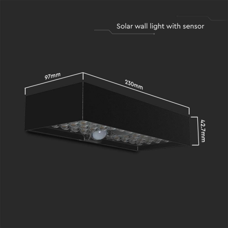LED Solární nástěnné svítidlo se senzorem LED/6W/3,7V IP65 4000K černá
