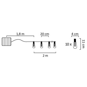 LED Solární řetěz EDISON 10xLED/1,2V 3,8 m IP44