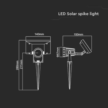 LED Solární svítidlo SPIKE LED/2W/5,5V IP65 3000K