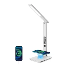 LED Stmívatelná stolní lampa s bezdrátovým nabíjením QI a USB KINGFISHER LED/8,5W/230V bílá