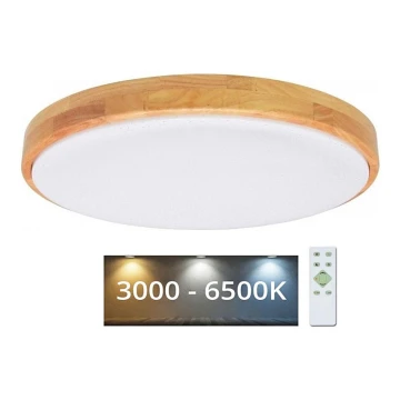 LED Stmívatelné stropní svítidlo LENA LED/60W/230V 3000-6500K dub + dálkové ovládání