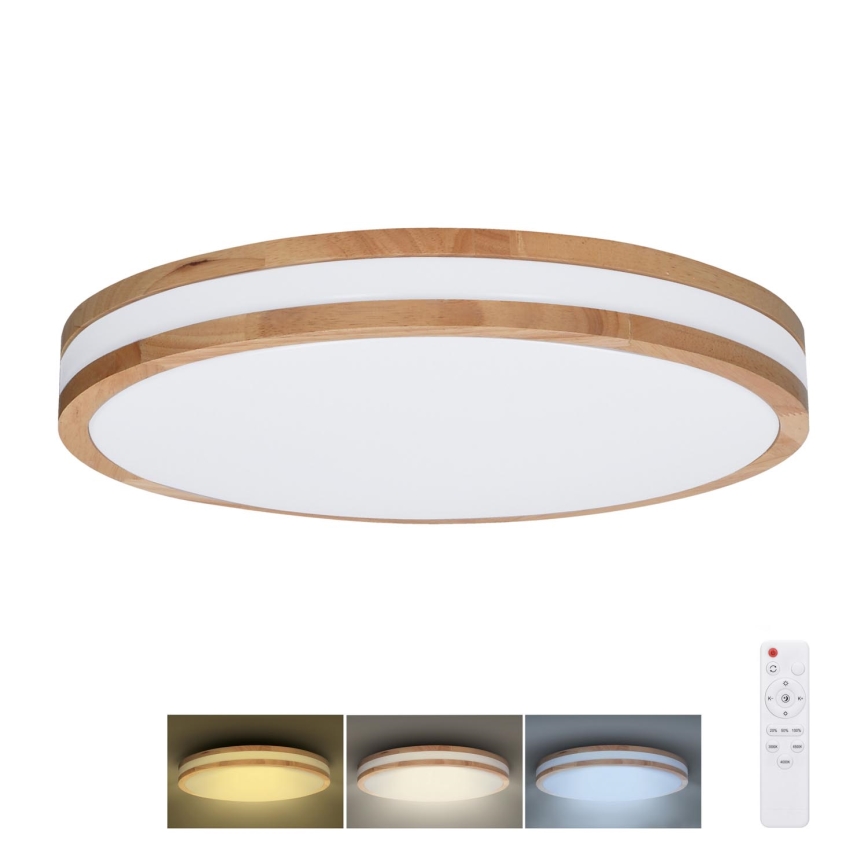 LED Stmívatelné stropní svítidlo WOODY LED/48W/230V 3000-6500K dub pr. 38 cm + dálkové ovládání