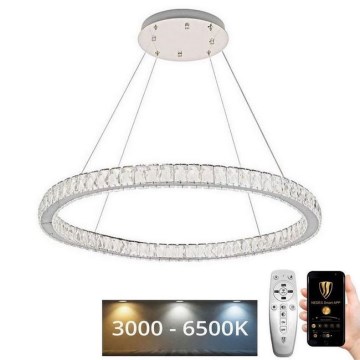 LED Stmívatelný křišťálový lustr na lanku LED/100W/230V 3000-6500K stříbrná + dálkové ovládání