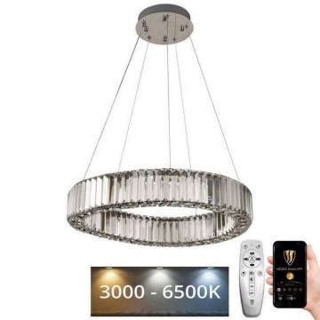 LED Stmívatelný křišťálový lustr na lanku LED/40W/230V 3000-6500K chrom + dálkové ovládání