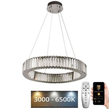 LED Stmívatelný křišťálový lustr na lanku LED/40W/230V 3000-6500K chrom + dálkové ovládání