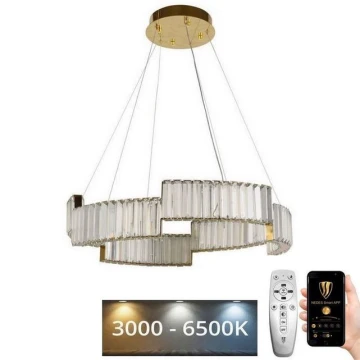 LED Stmívatelný křišťálový lustr na lanku LED/40W/230V 3000-6500K zlatá + dálkové ovládání