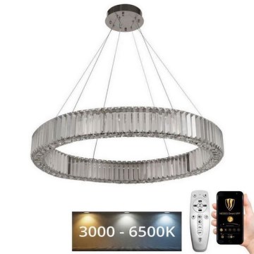 LED Stmívatelný křišťálový lustr na lanku LED/50W/230V 3000-6500K chrom + dálkové ovládání