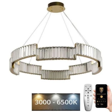 LED Stmívatelný křišťálový lustr na lanku LED/60W/230V 3000-6500K zlatá + dálkové ovládání