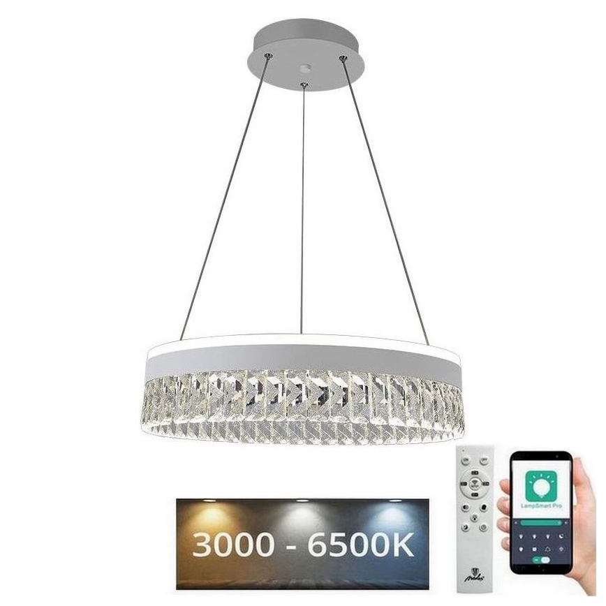 LED Stmívatelný křišťálový lustr na lanku LED/90W/230V 3000-6500K bílá + dálkové ovládání