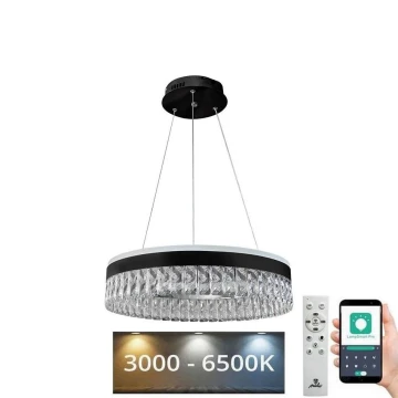 LED Stmívatelný křišťálový lustr na lanku LED/90W/230V 3000-6500K černá + dálkové ovládání