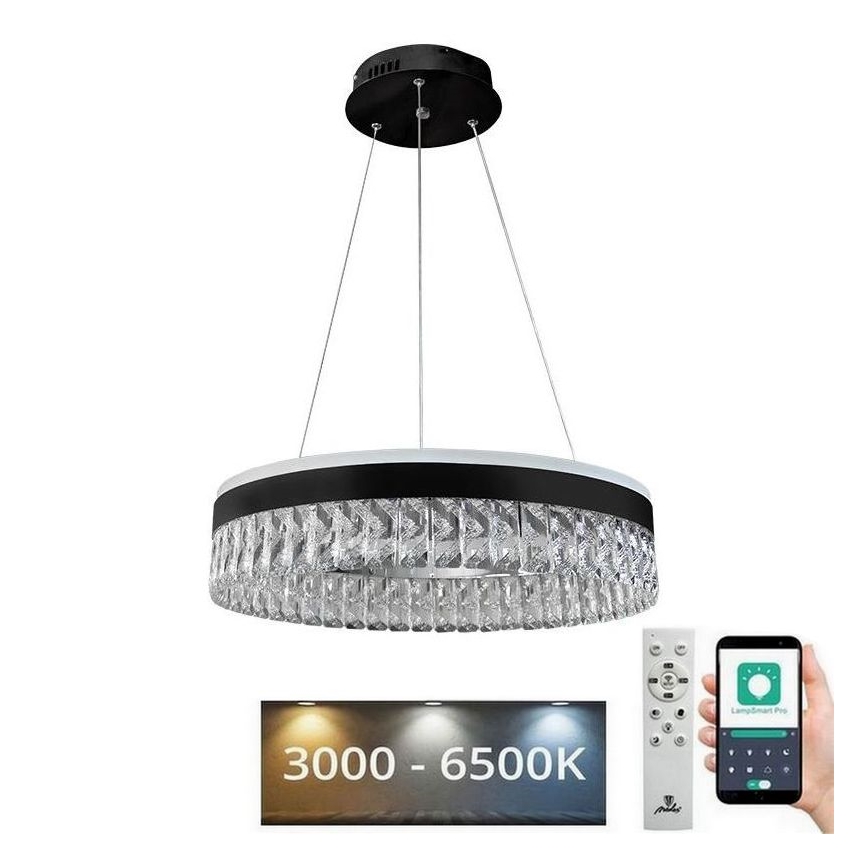 LED Stmívatelný křišťálový lustr na lanku LED/90W/230V 3000-6500K černá + dálkové ovládání