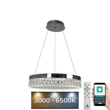 LED Stmívatelný křišťálový lustr na lanku LED/90W/230V 3000-6500K chrom + dálkové ovládání