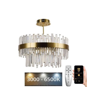LED Stmívatelný křišťálový lustr na tyči LED/80W/230V 3000-6500K zlatá + dálkové ovládání