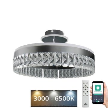 LED Stmívatelný křišťálový přisazený lustr LED/75W/230V 3000-6500K chrom + dálkové ovládání