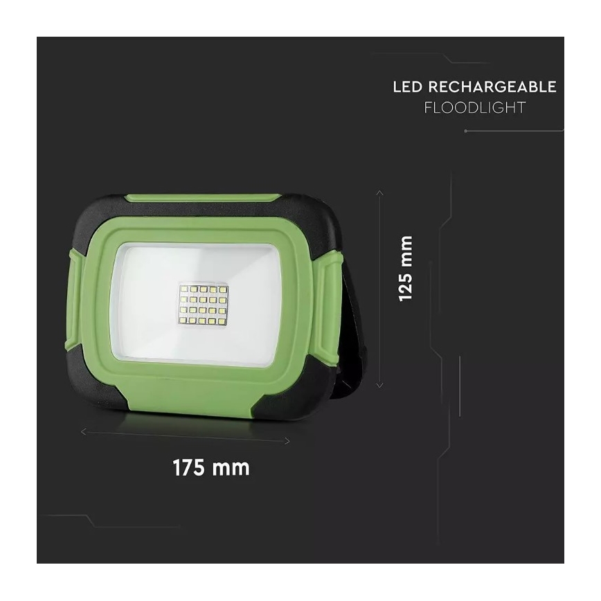 LED Stmívatelný nabíjecí reflektor SAMSUNG CHIP + funkce SOS LED/10W/3,7V/USB IP44 4000K zelená